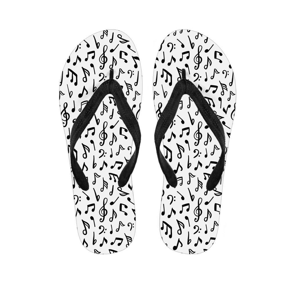 White And Black Music Note Pattern Print Flip Flops