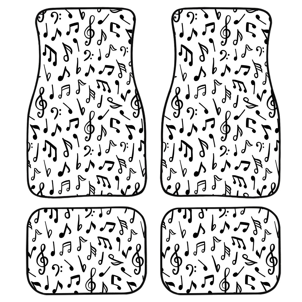 White And Black Music Note Pattern Print Front and Back Car Floor Mats