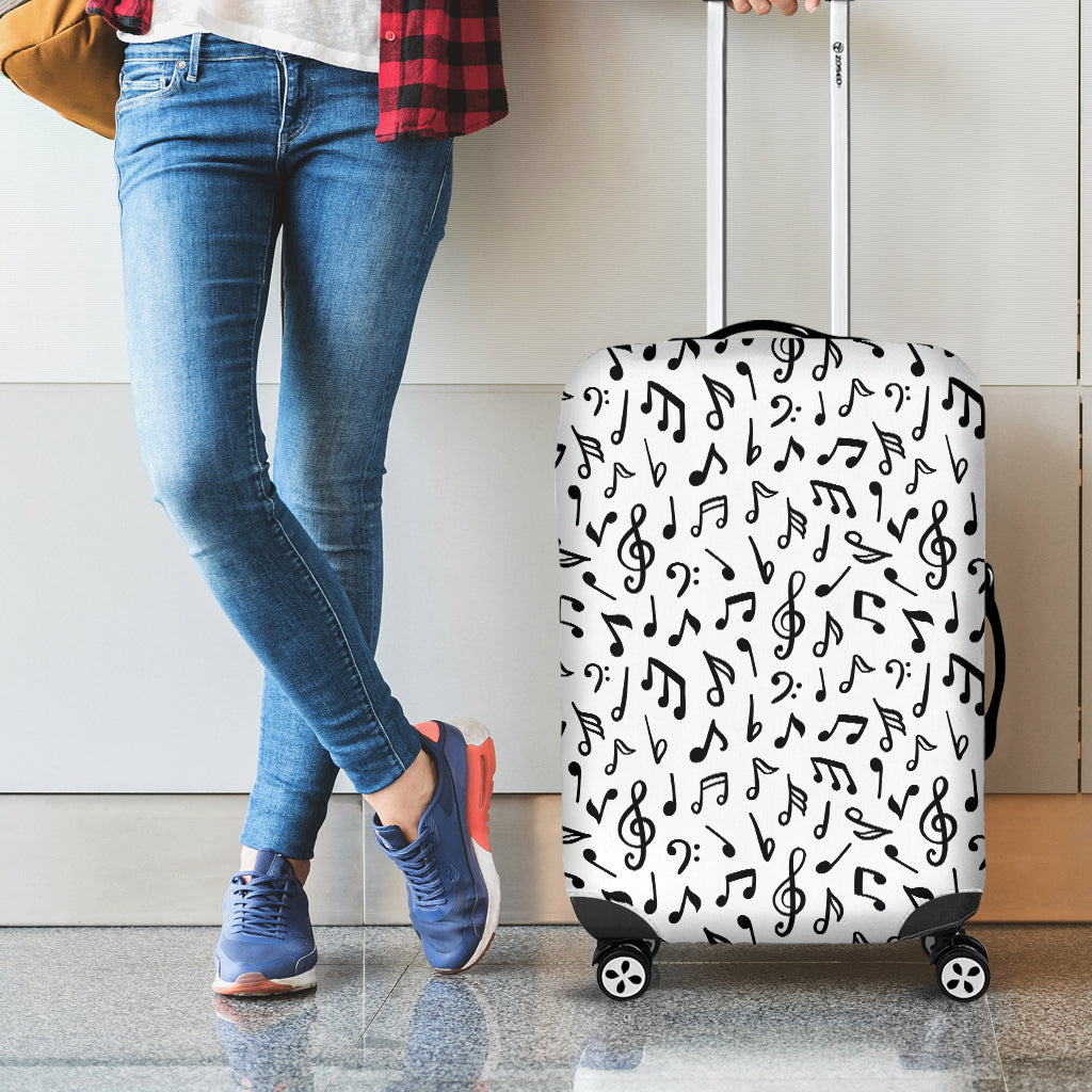 White And Black Music Note Pattern Print Luggage Cover