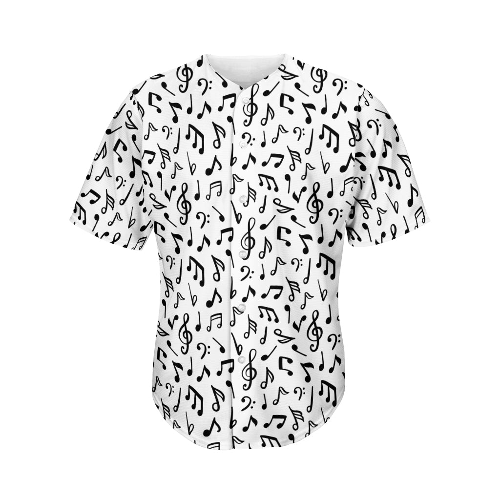 White And Black Music Note Pattern Print Men's Baseball Jersey