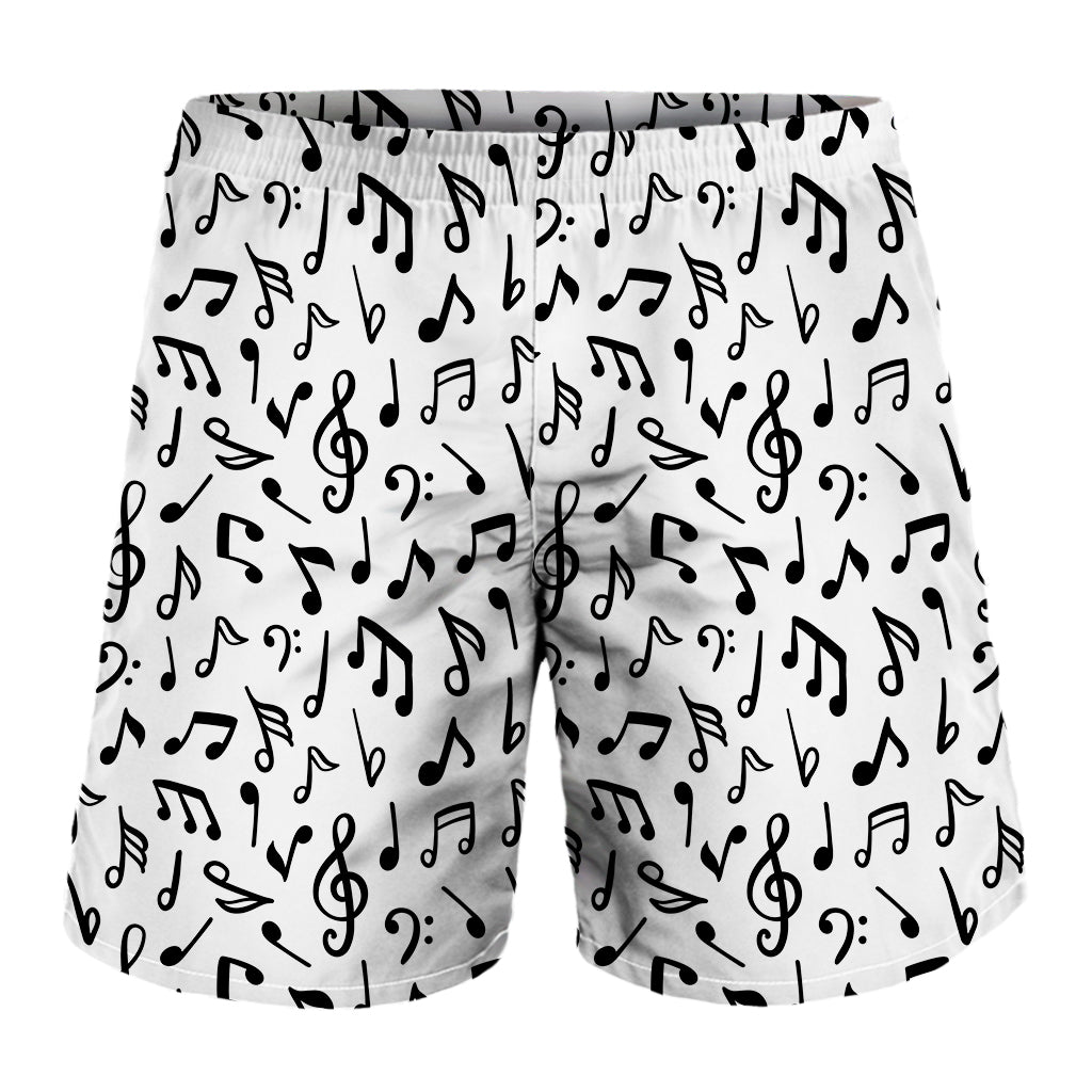 White And Black Music Note Pattern Print Men's Shorts