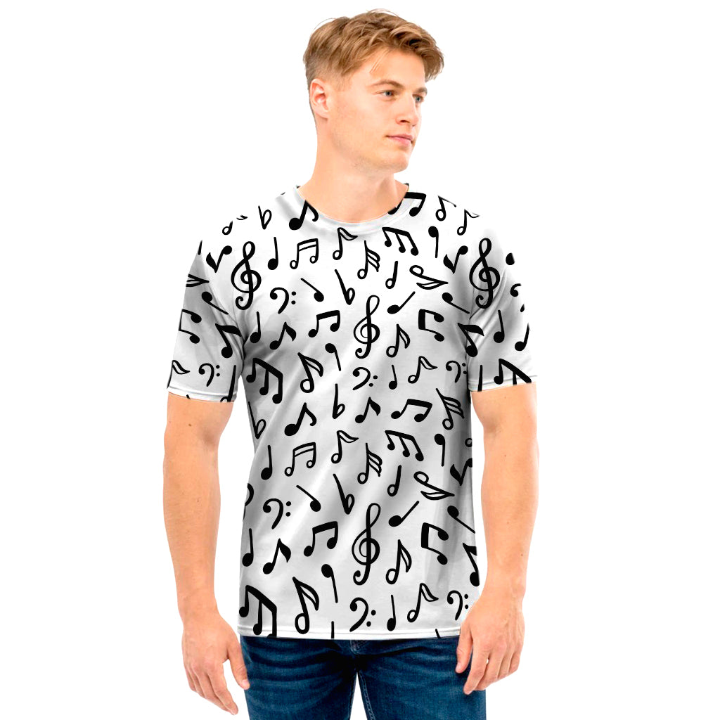 White And Black Music Note Pattern Print Men's T-Shirt