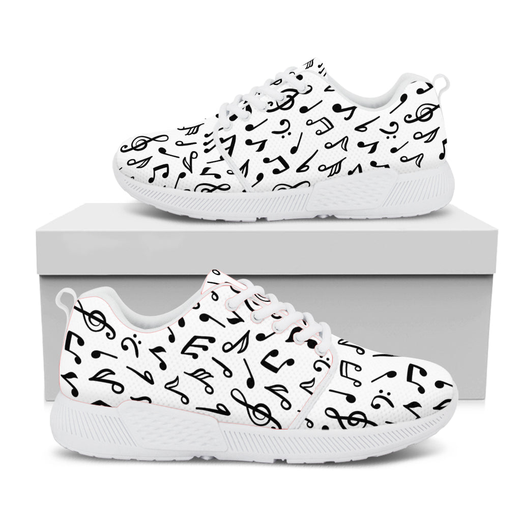 White And Black Music Note Pattern Print White Athletic Shoes