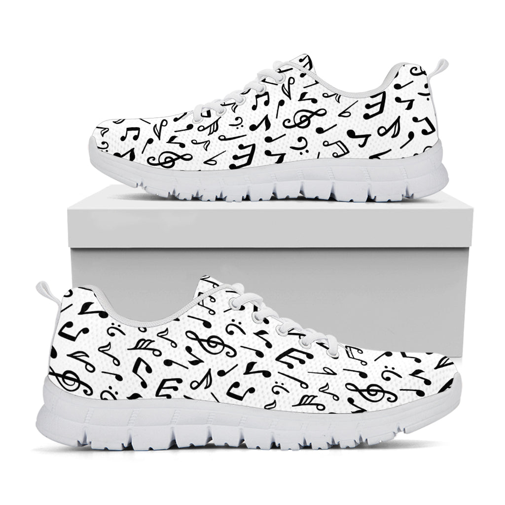 White And Black Music Note Pattern Print White Sneakers