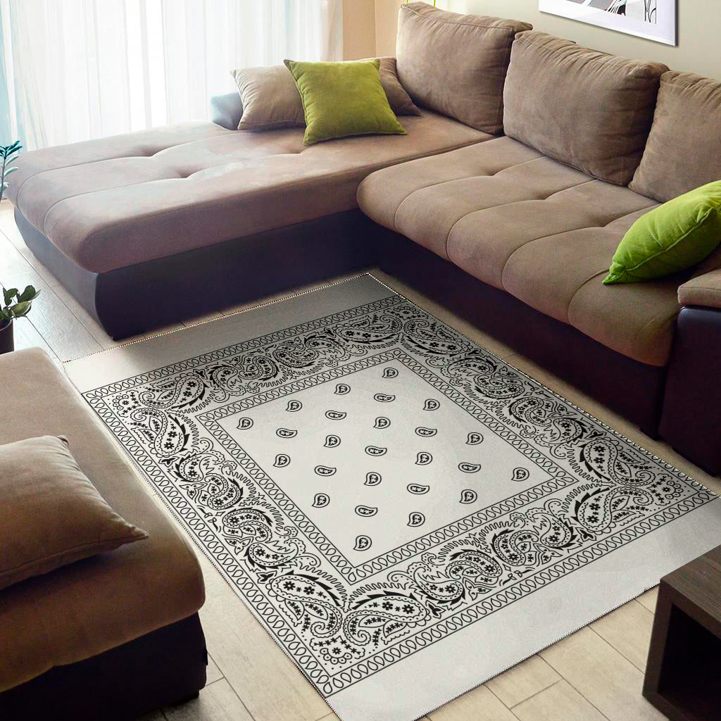 White And Black Paisley Bandana Print Area Rug