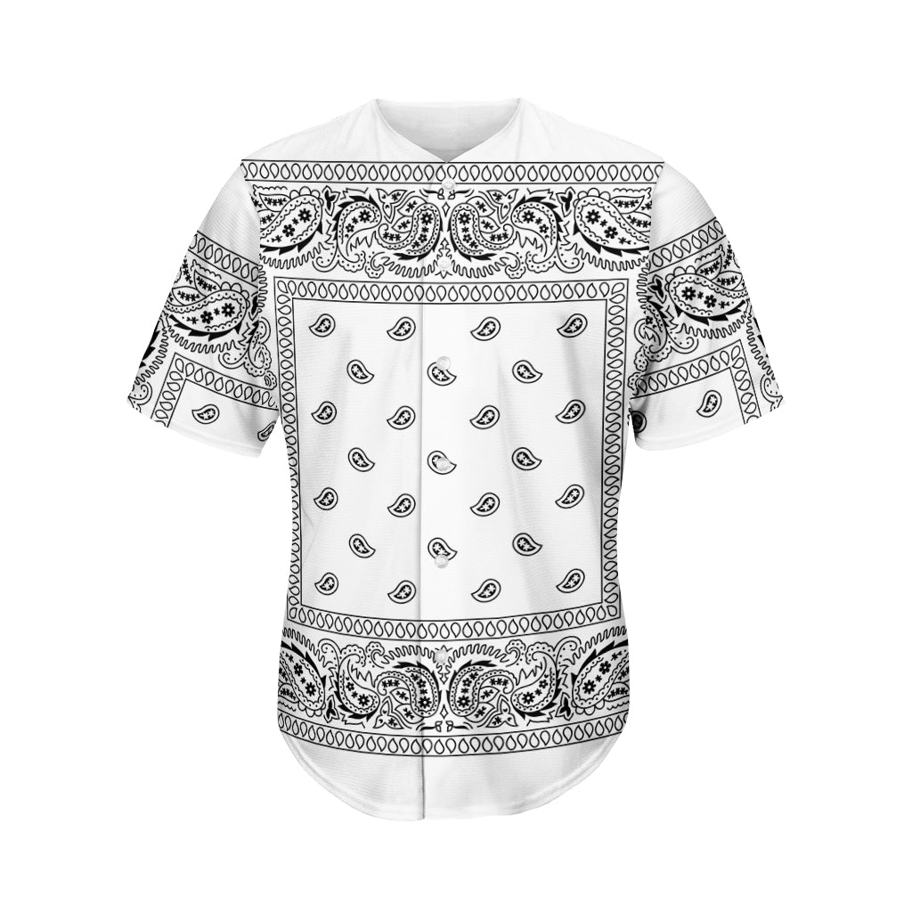 White And Black Paisley Bandana Print Men's Baseball Jersey