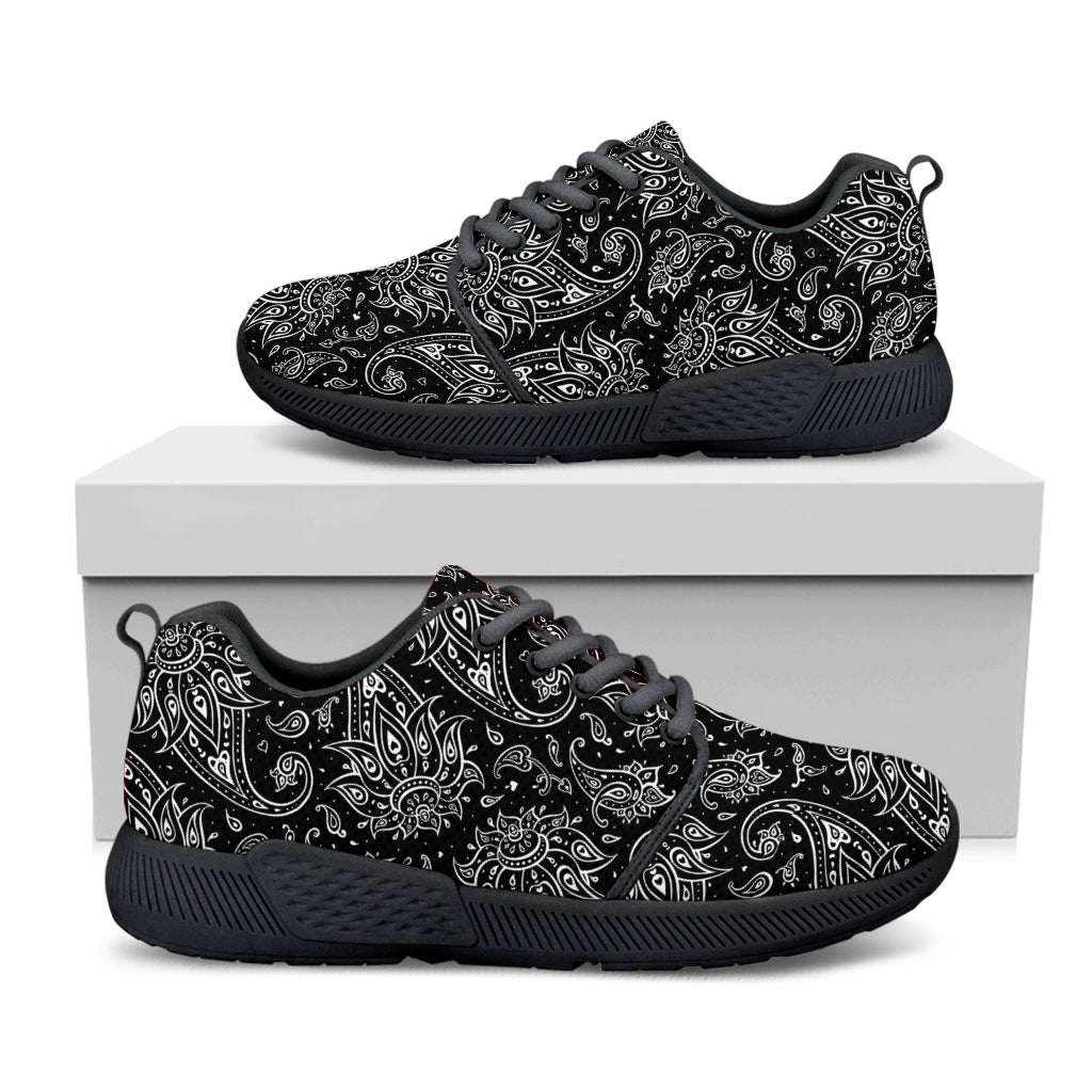 White And Black Paisley Pattern Print Black Athletic Shoes