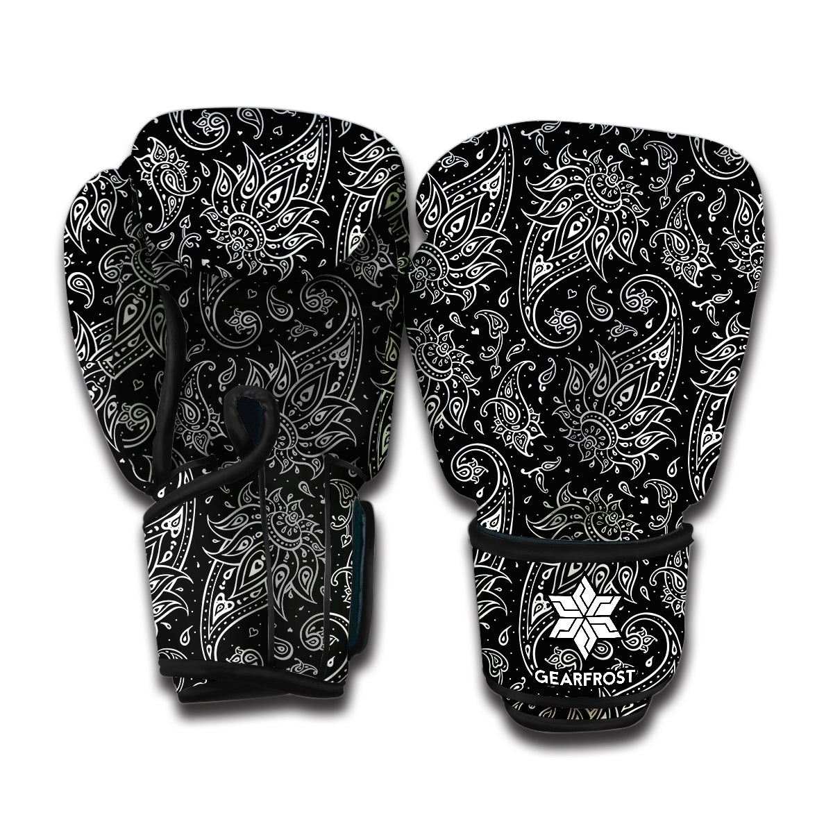 White And Black Paisley Pattern Print Boxing Gloves