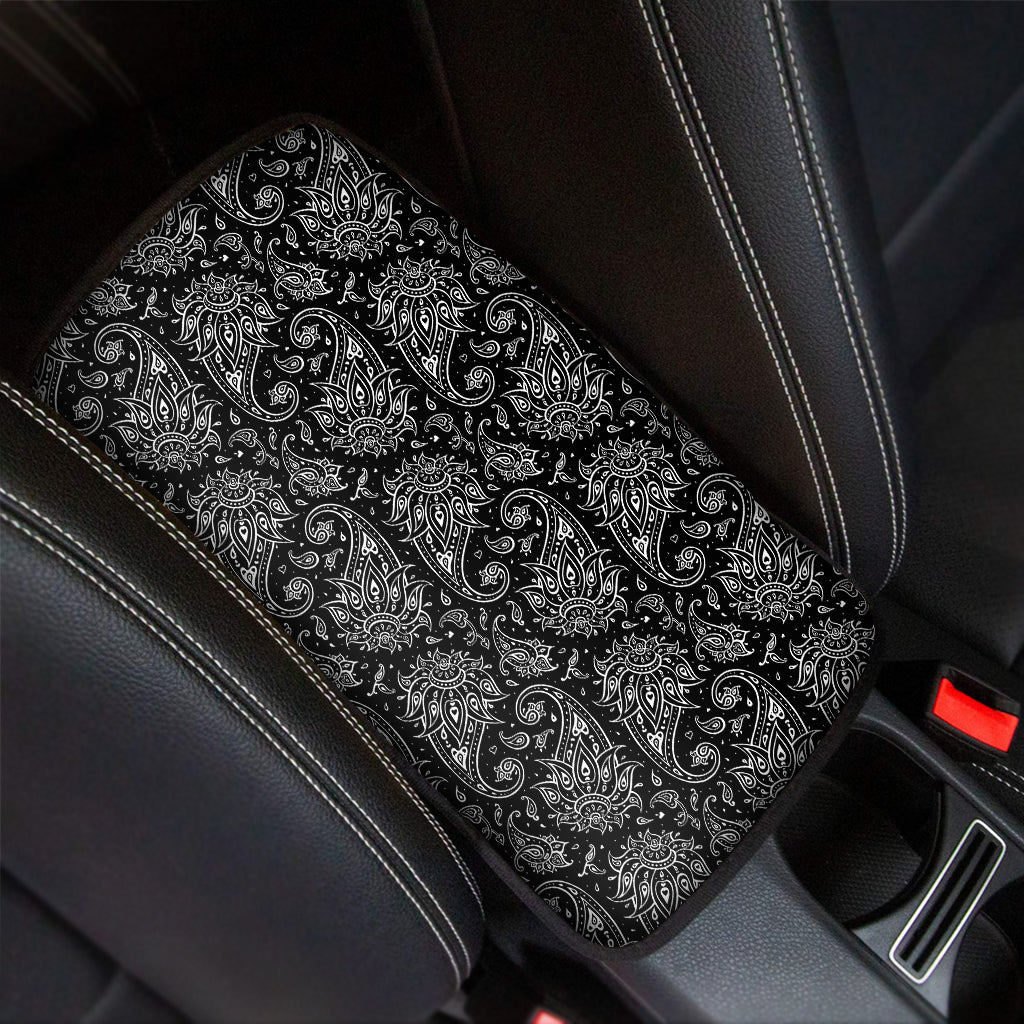 White And Black Paisley Pattern Print Car Center Console Cover