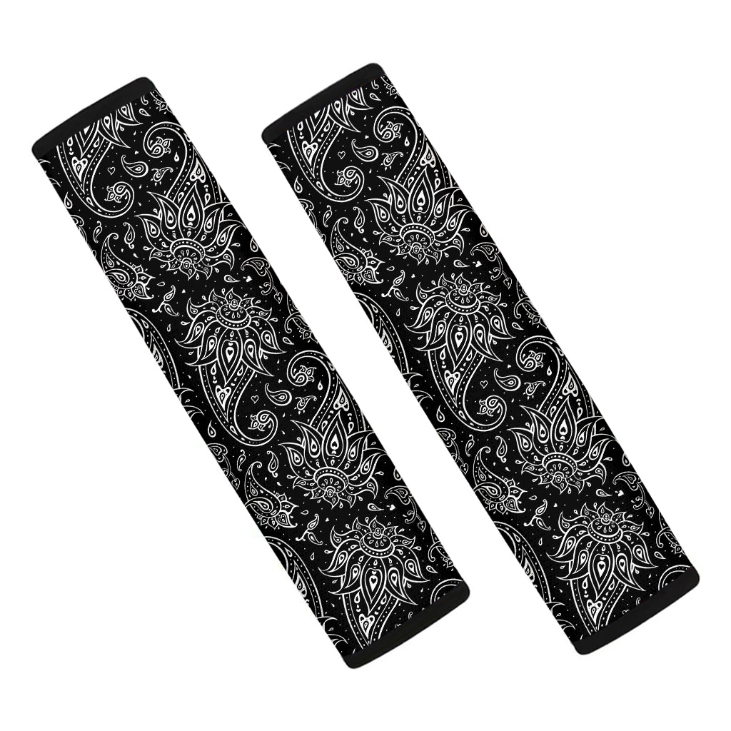 White And Black Paisley Pattern Print Car Seat Belt Covers