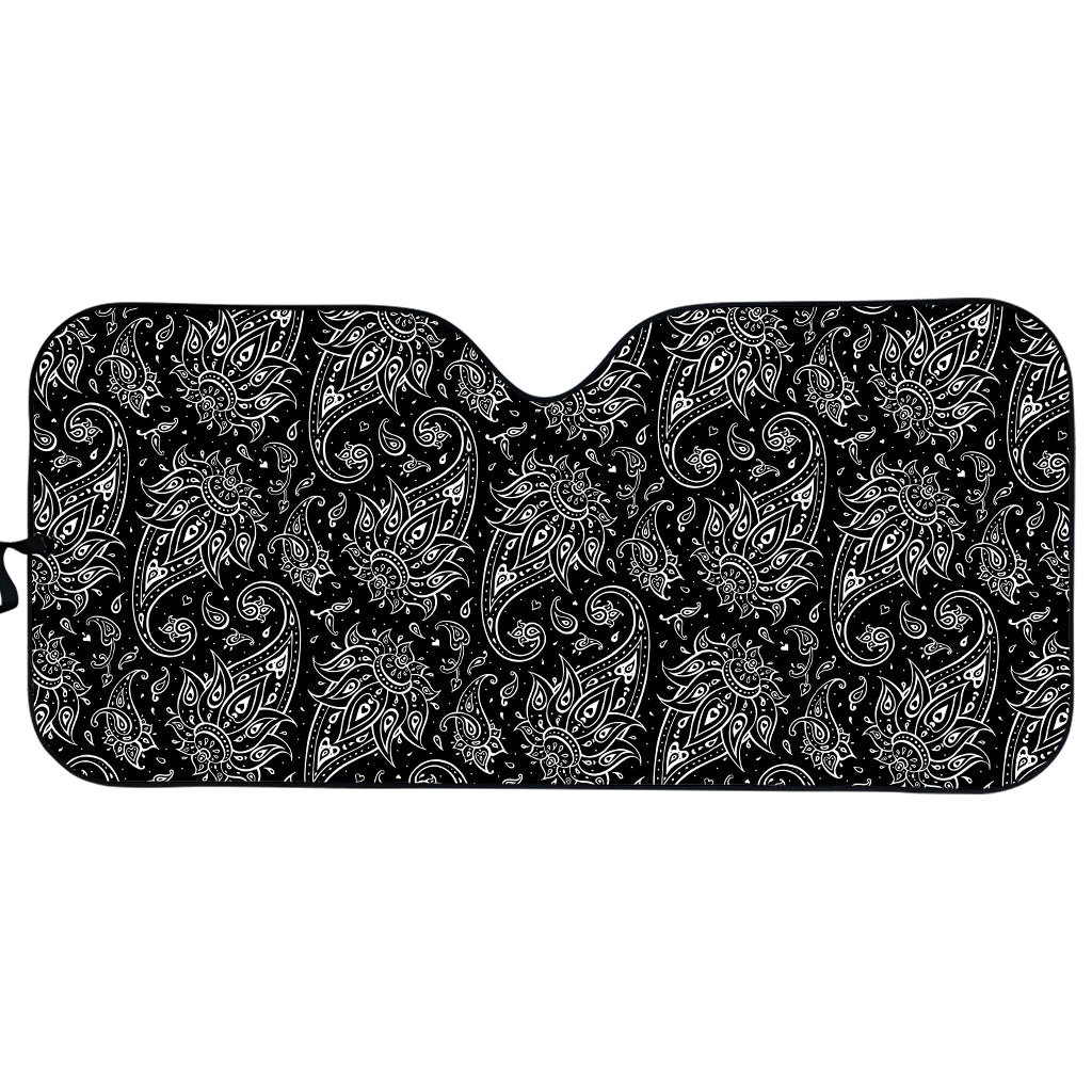 White And Black Paisley Pattern Print Car Sun Shade