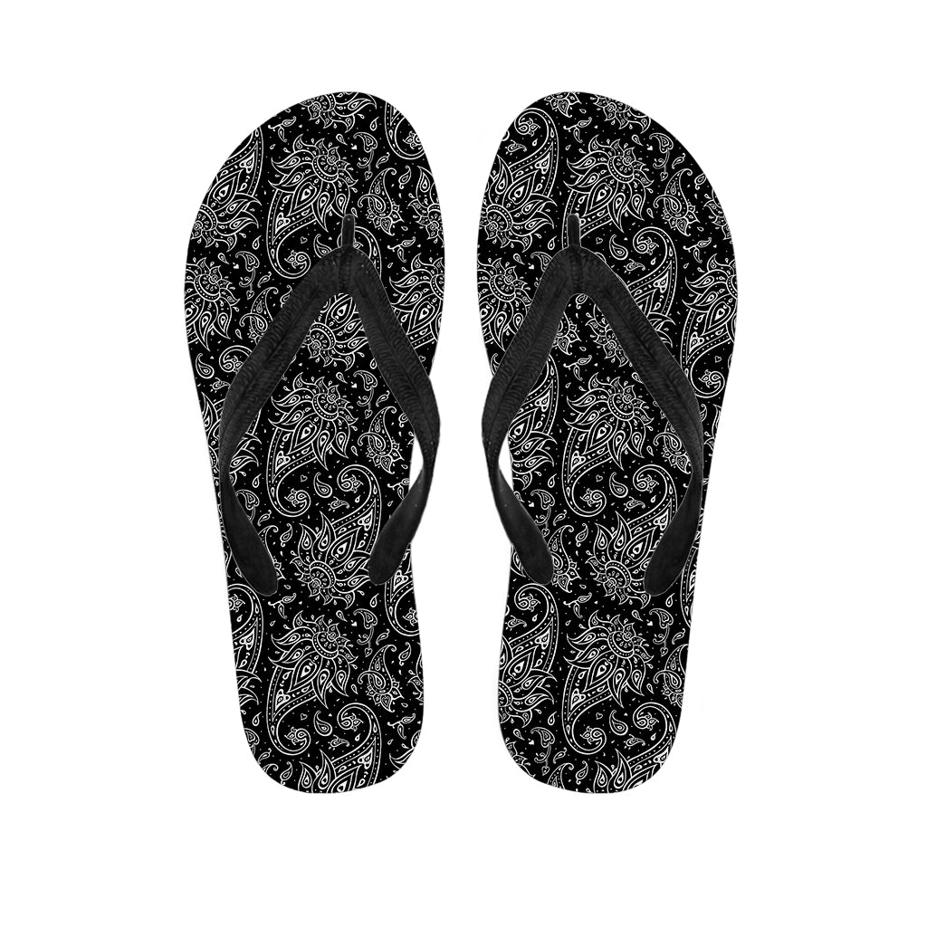 White And Black Paisley Pattern Print Flip Flops