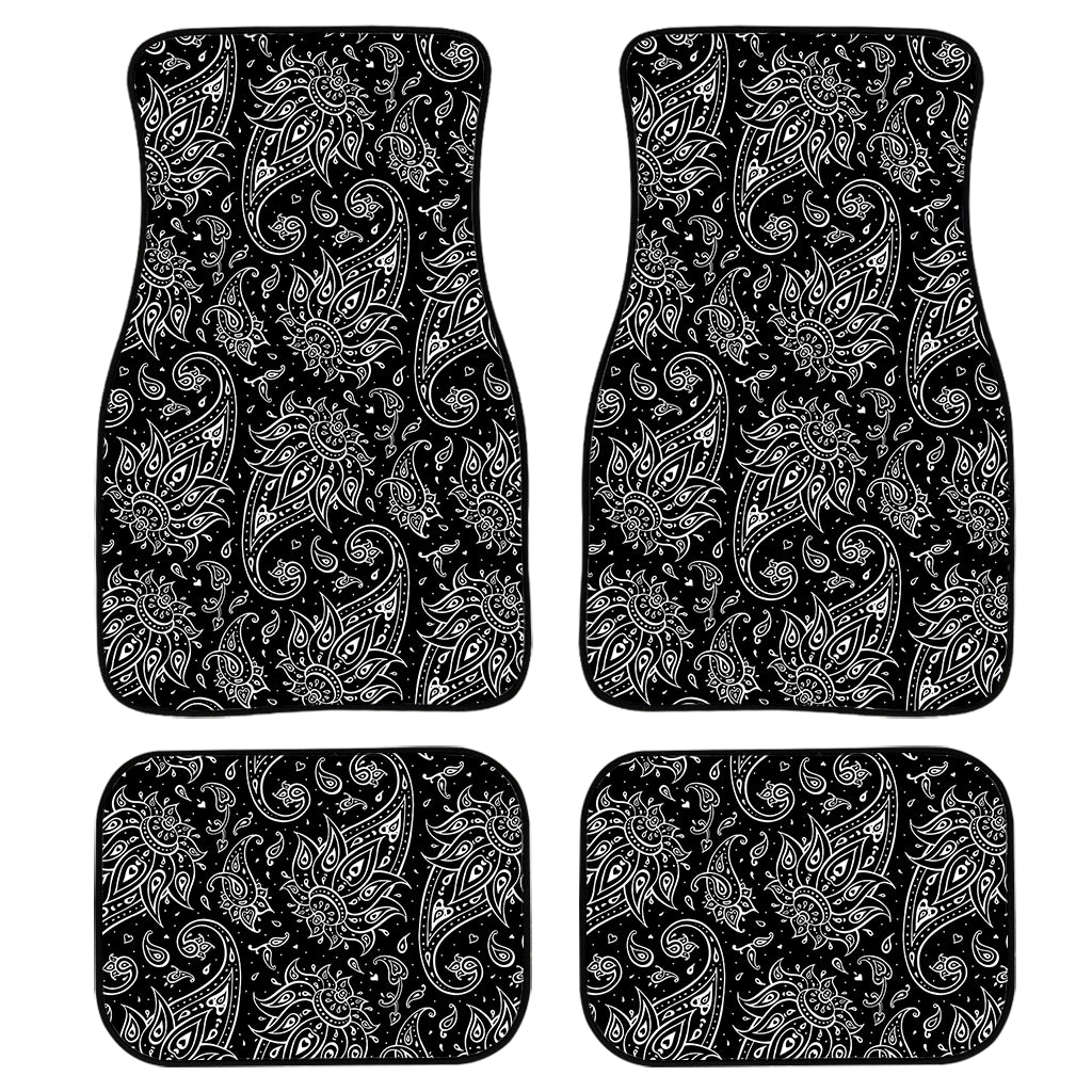 White And Black Paisley Pattern Print Front and Back Car Floor Mats