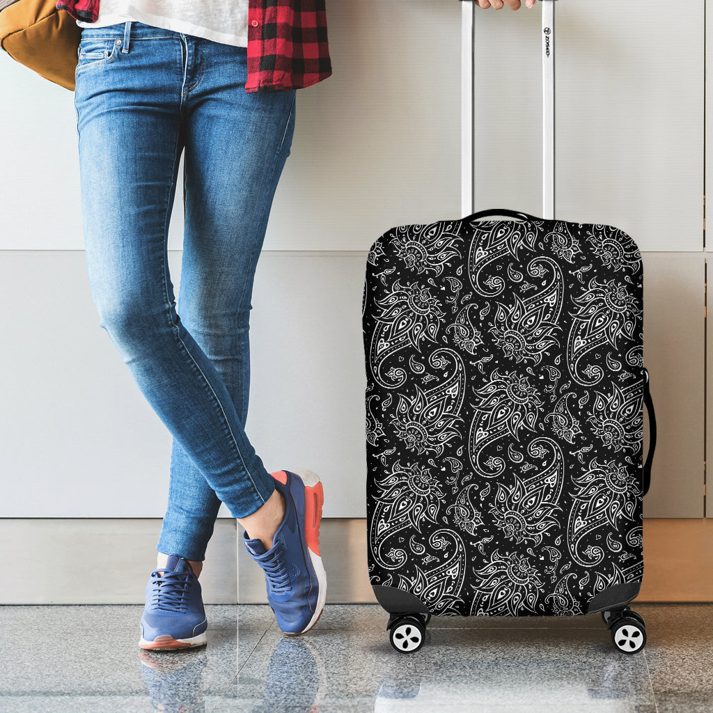 White And Black Paisley Pattern Print Luggage Cover