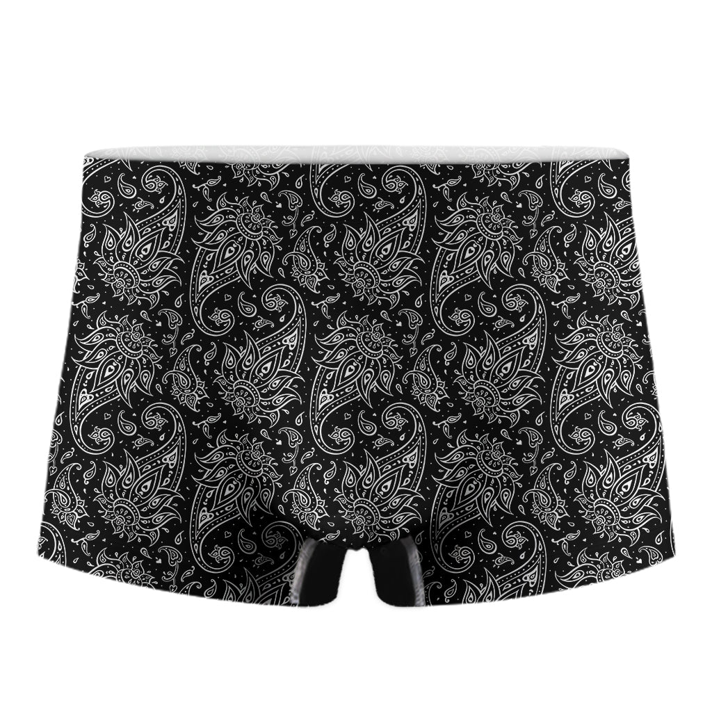 White And Black Paisley Pattern Print Men's Boxer Briefs