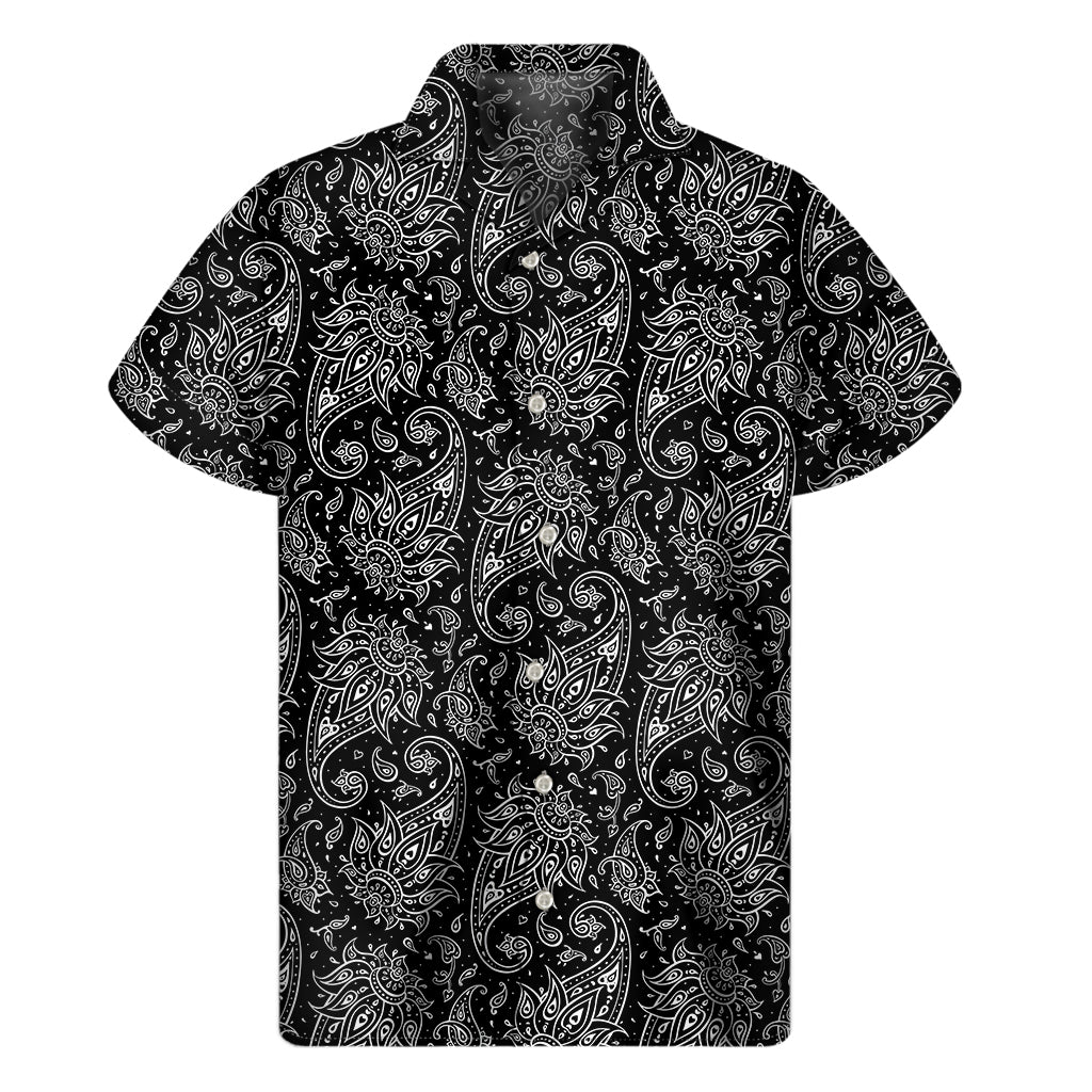 White And Black Paisley Pattern Print Men's Short Sleeve Shirt