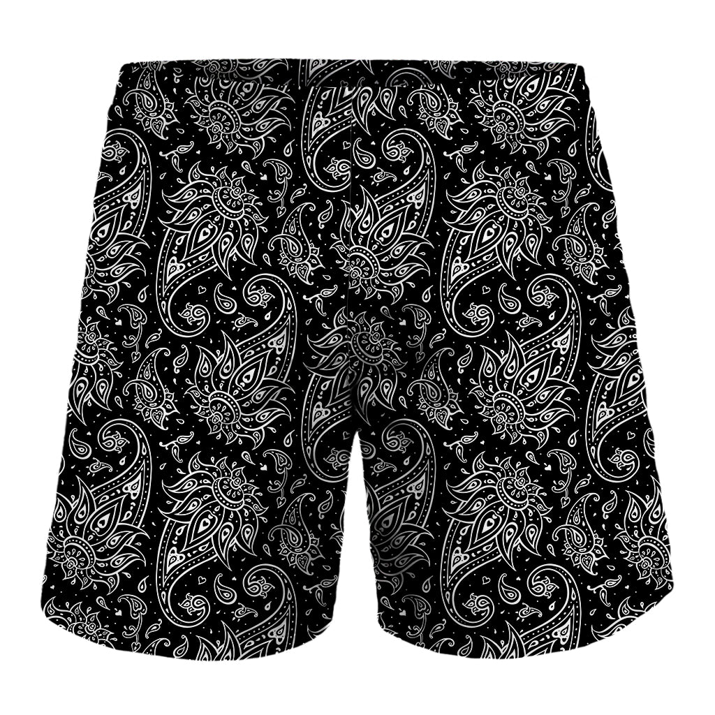 White And Black Paisley Pattern Print Men's Shorts