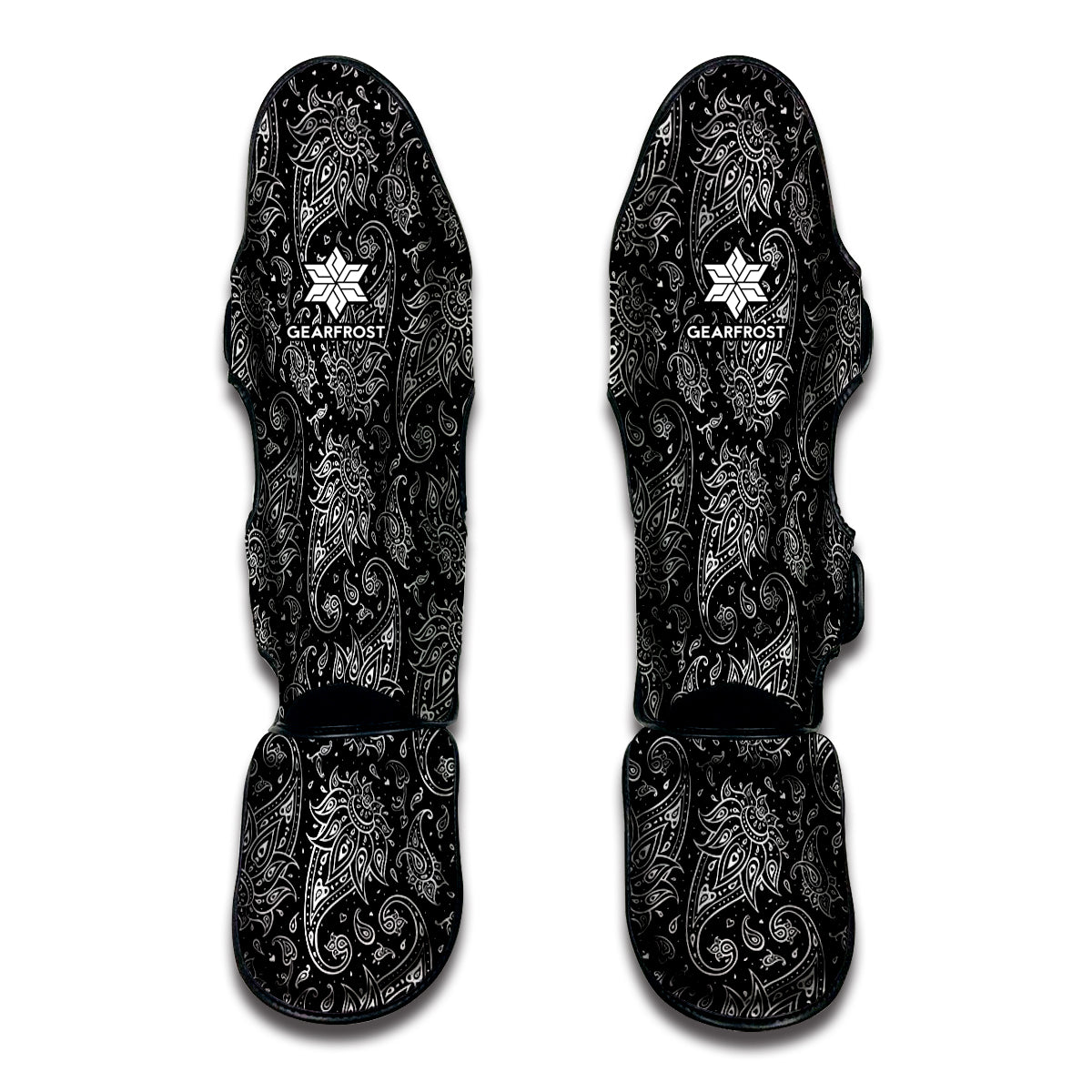 White And Black Paisley Pattern Print Muay Thai Shin Guards