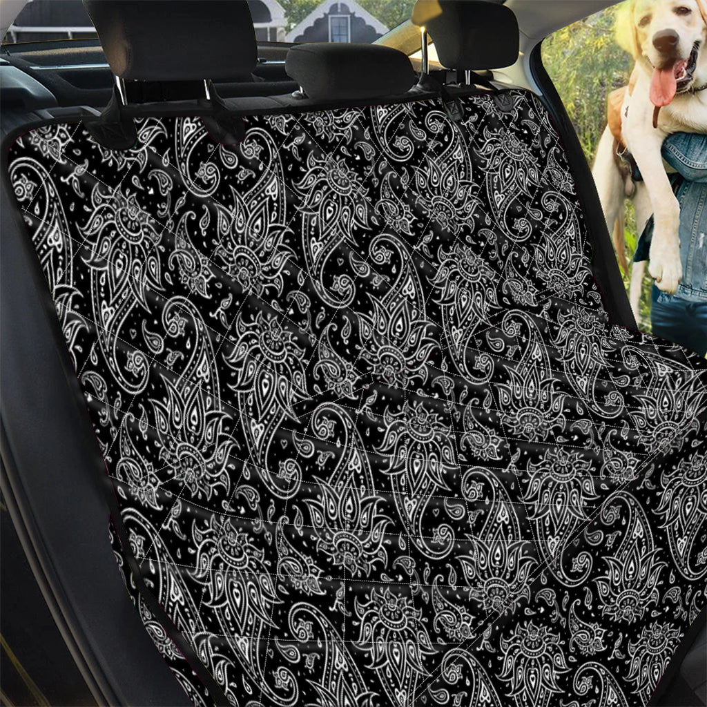 White And Black Paisley Pattern Print Pet Car Back Seat Cover