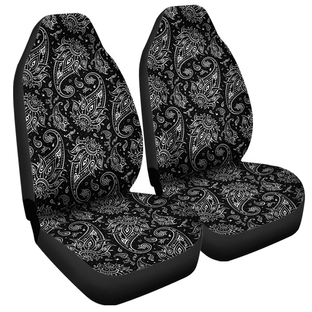 White And Black Paisley Pattern Print Universal Fit Car Seat Covers