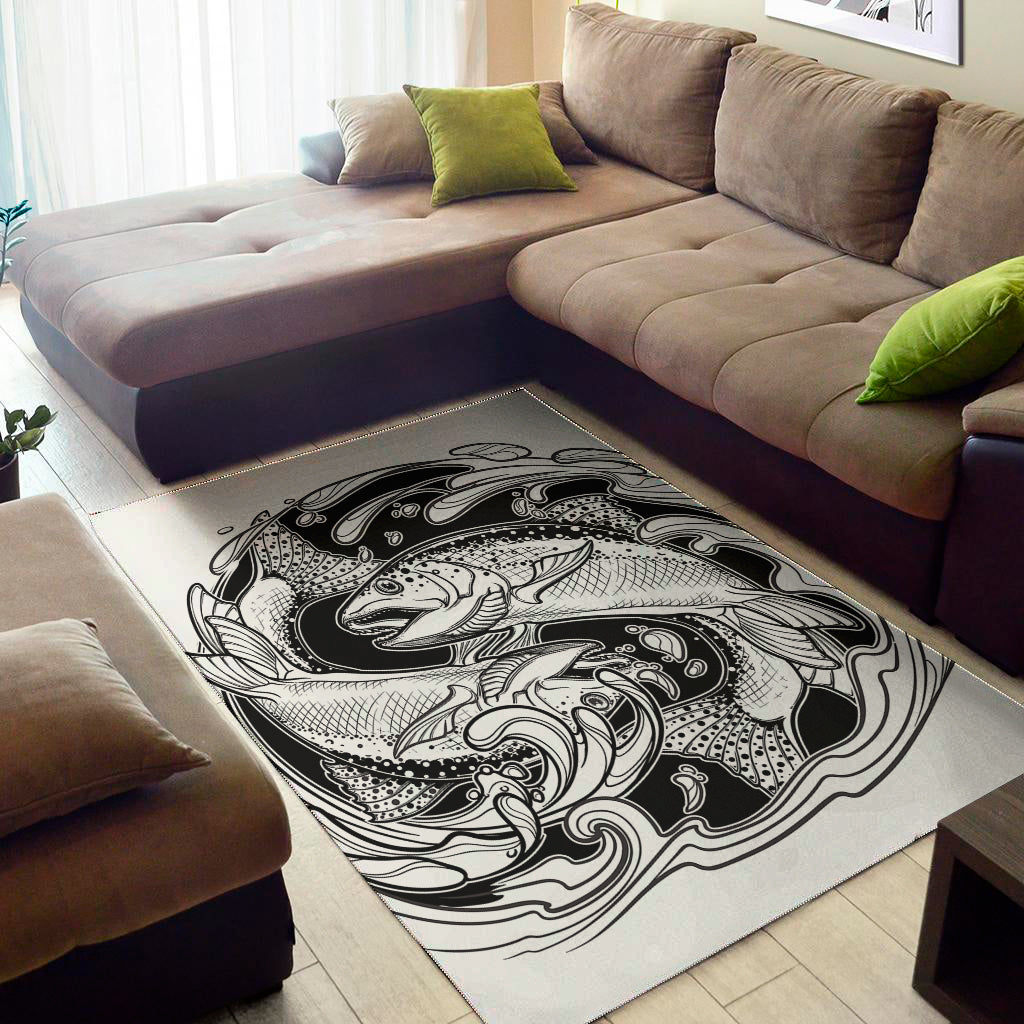 White And Black Pisces Sign Print Area Rug