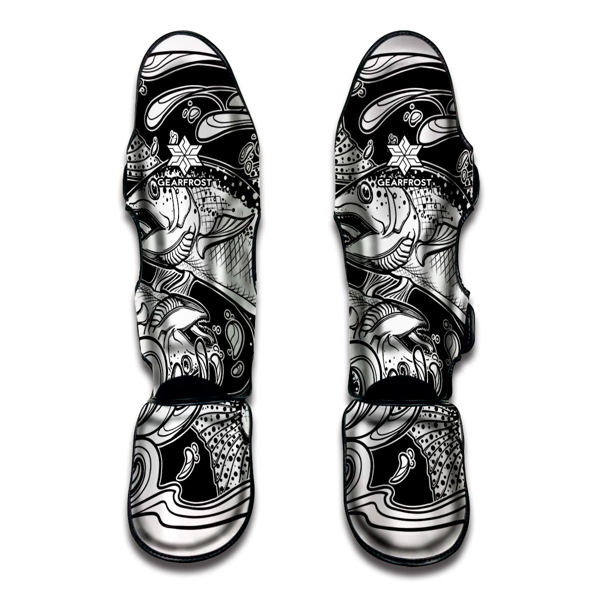 White And Black Pisces Sign Print Muay Thai Shin Guards