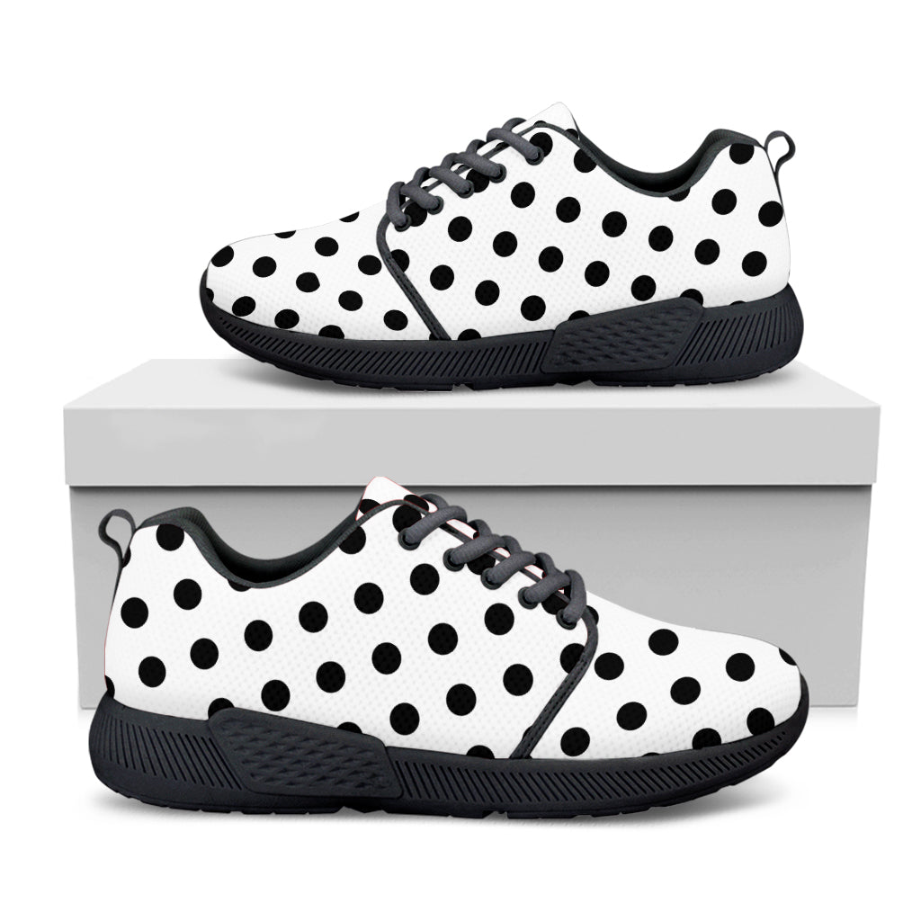 White And Black Polka Dot Pattern Print Black Athletic Shoes