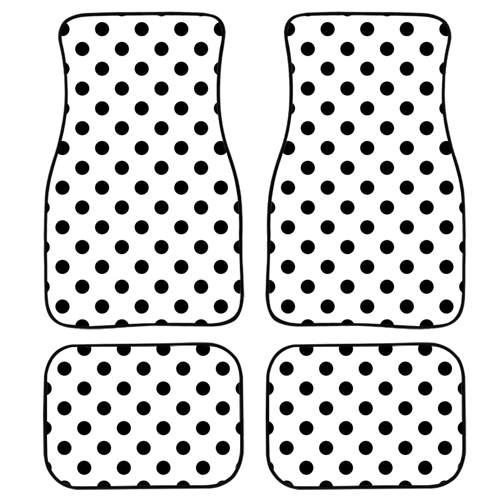 White And Black Polka Dot Pattern Print Front and Back Car Floor Mats