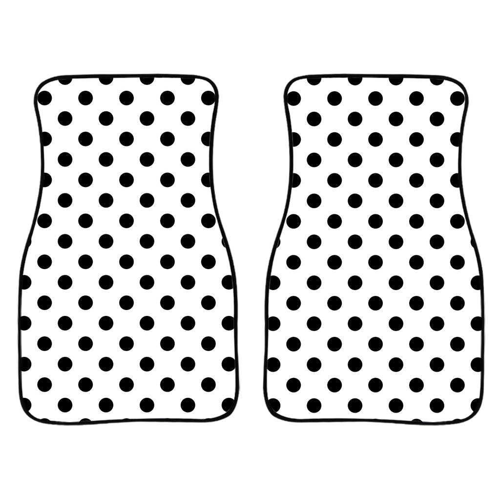 White And Black Polka Dot Pattern Print Front Car Floor Mats