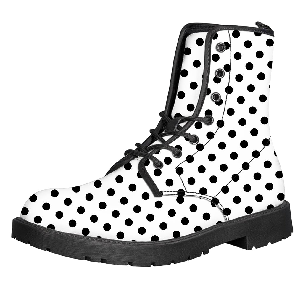 White And Black Polka Dot Pattern Print Leather Boots