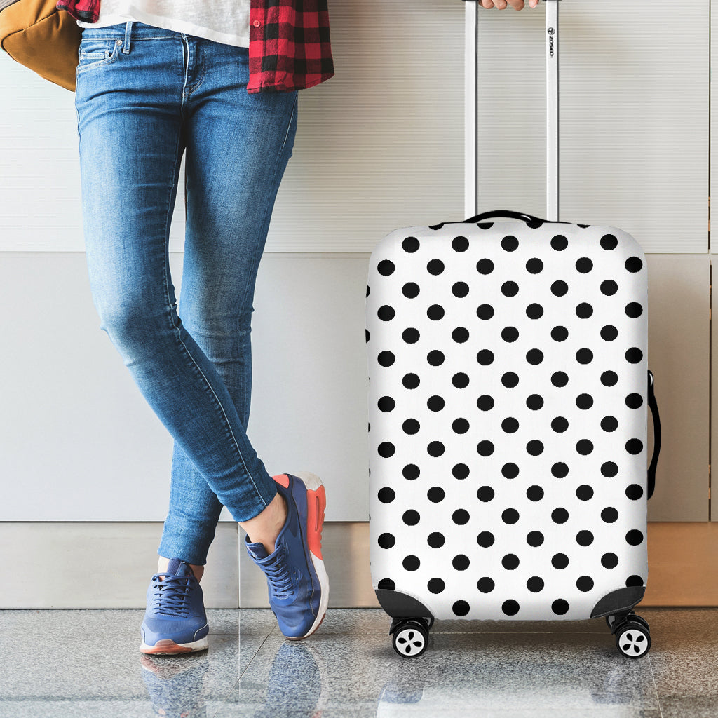 White And Black Polka Dot Pattern Print Luggage Cover