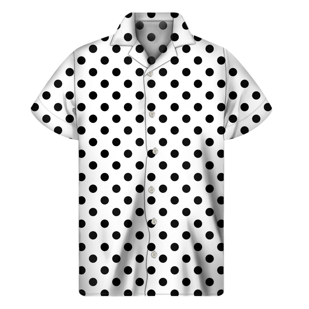 White And Black Polka Dot Pattern Print Men's Short Sleeve Shirt