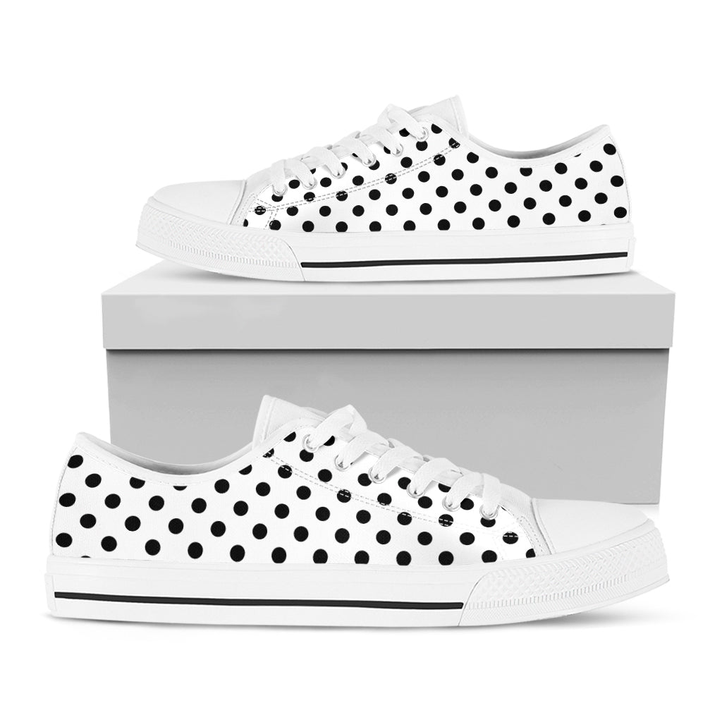 White And Black Polka Dot Pattern Print White Low Top Shoes