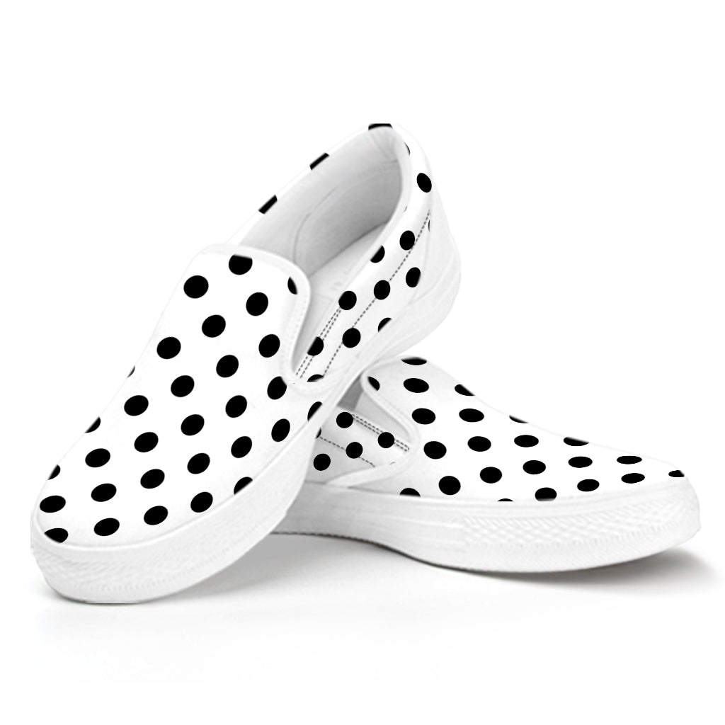 White And Black Polka Dot Pattern Print White Slip On Shoes