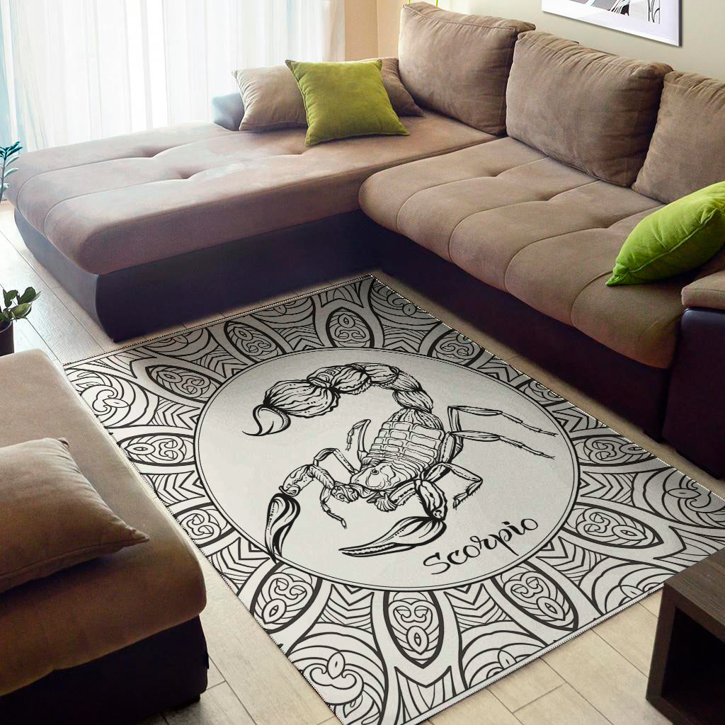 White And Black Scorpio Sign Print Area Rug