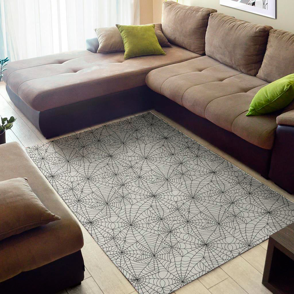 White And Black Spider Web Pattern Print Area Rug