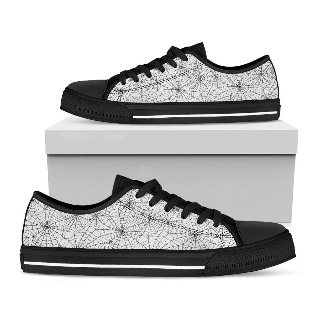 White And Black Spider Web Pattern Print Black Low Top Shoes