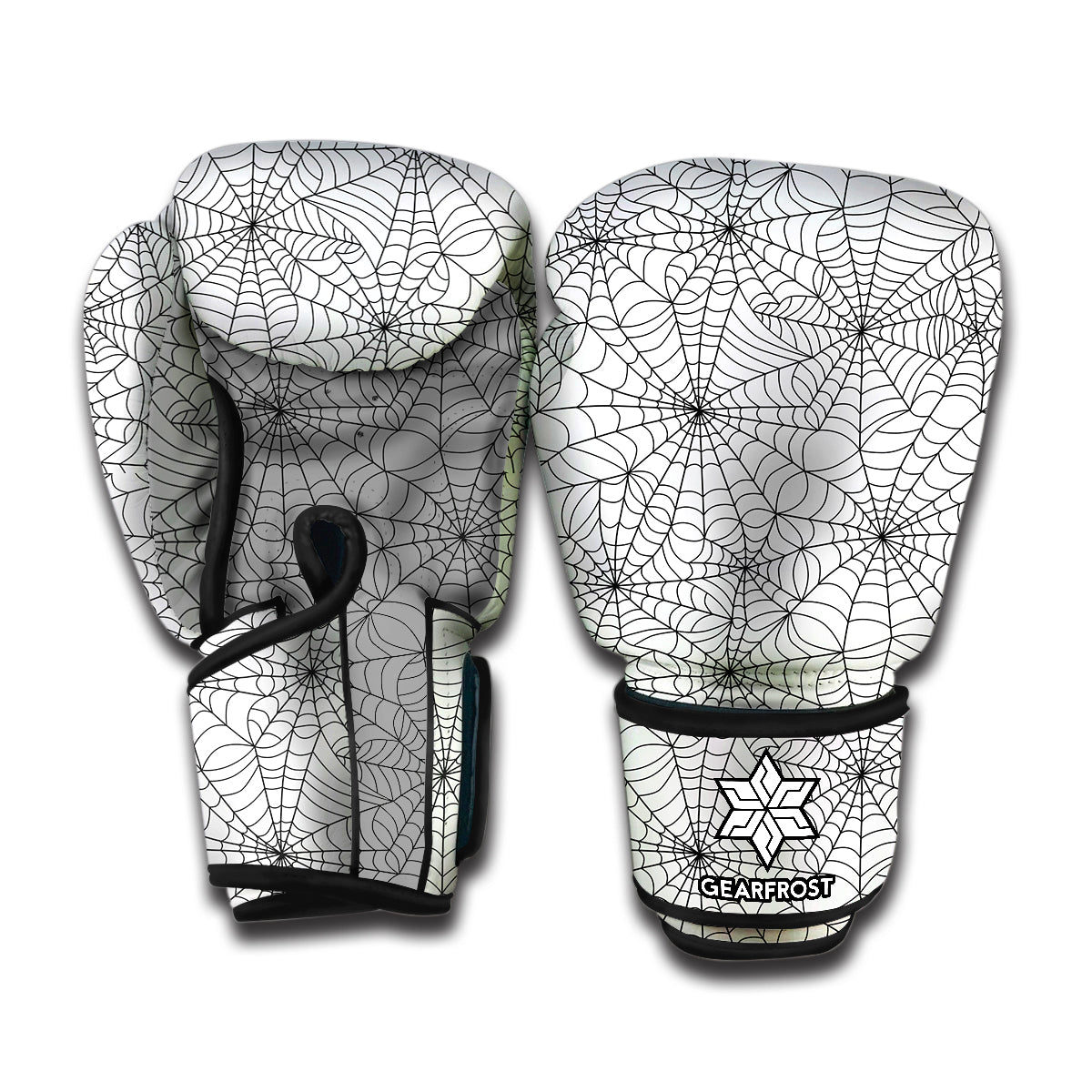 White And Black Spider Web Pattern Print Boxing Gloves