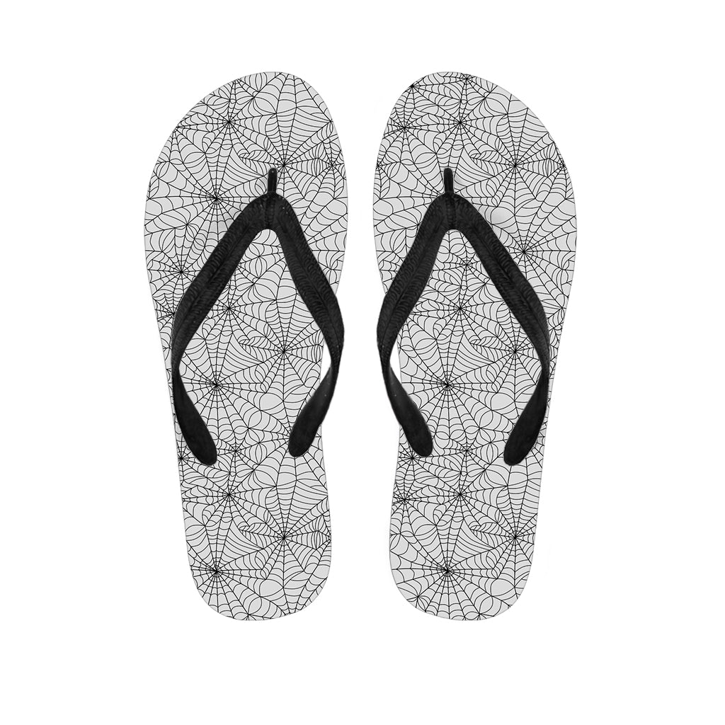 White And Black Spider Web Pattern Print Flip Flops