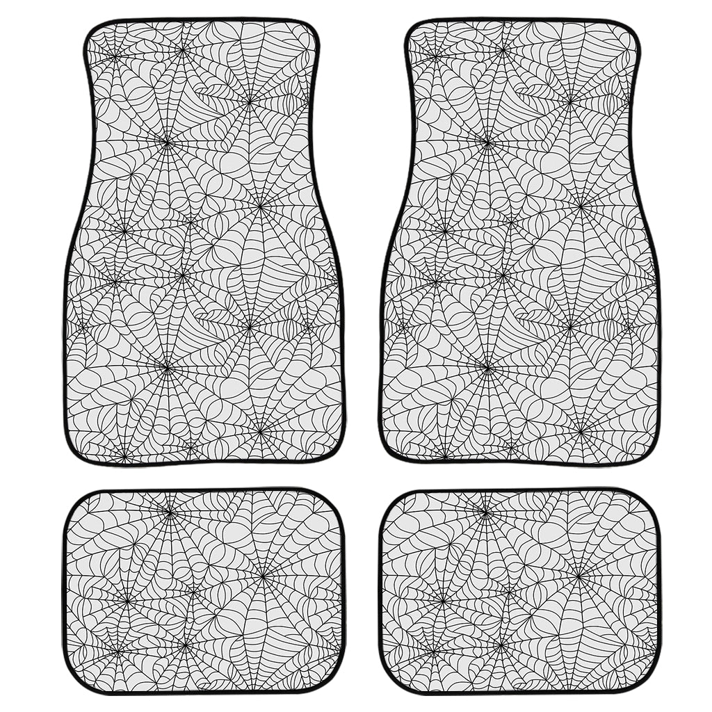 White And Black Spider Web Pattern Print Front and Back Car Floor Mats