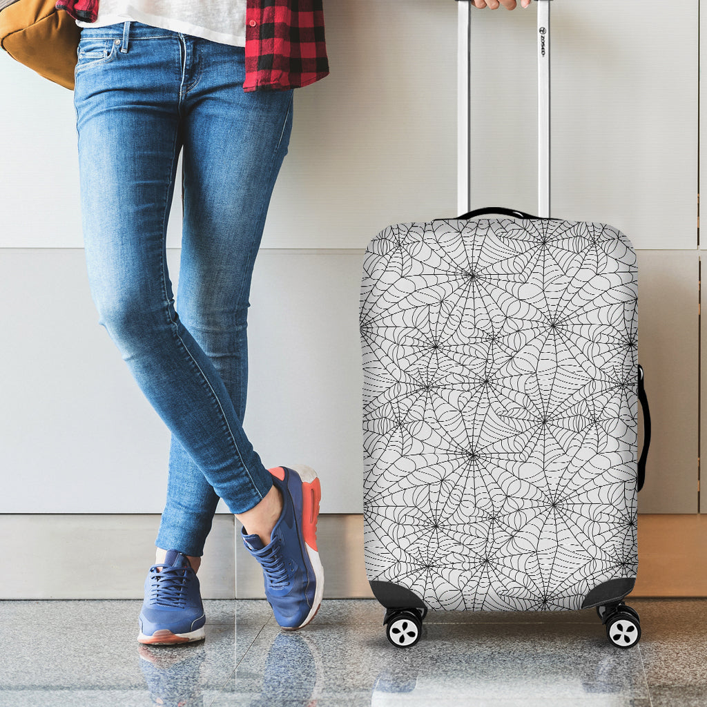 White And Black Spider Web Pattern Print Luggage Cover