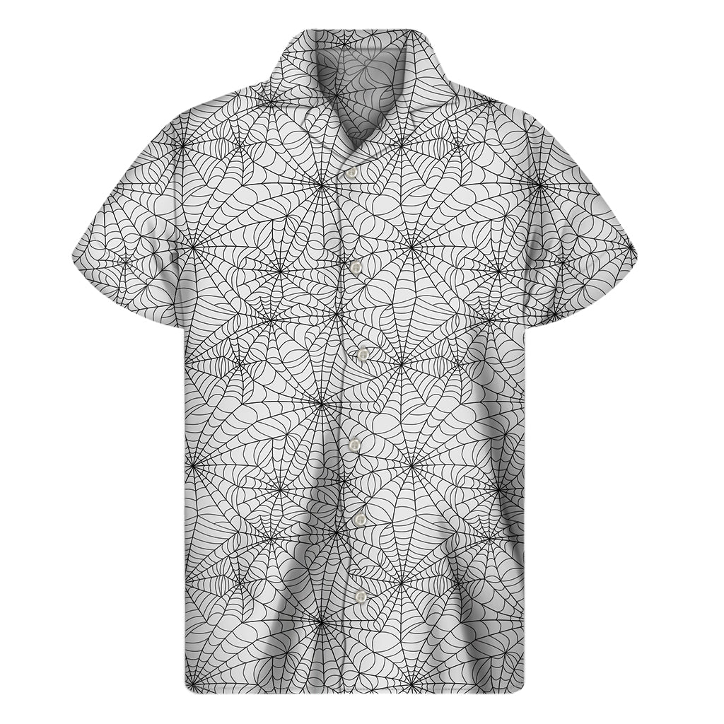 White And Black Spider Web Pattern Print Men's Short Sleeve Shirt