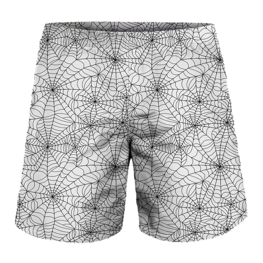 White And Black Spider Web Pattern Print Men's Shorts