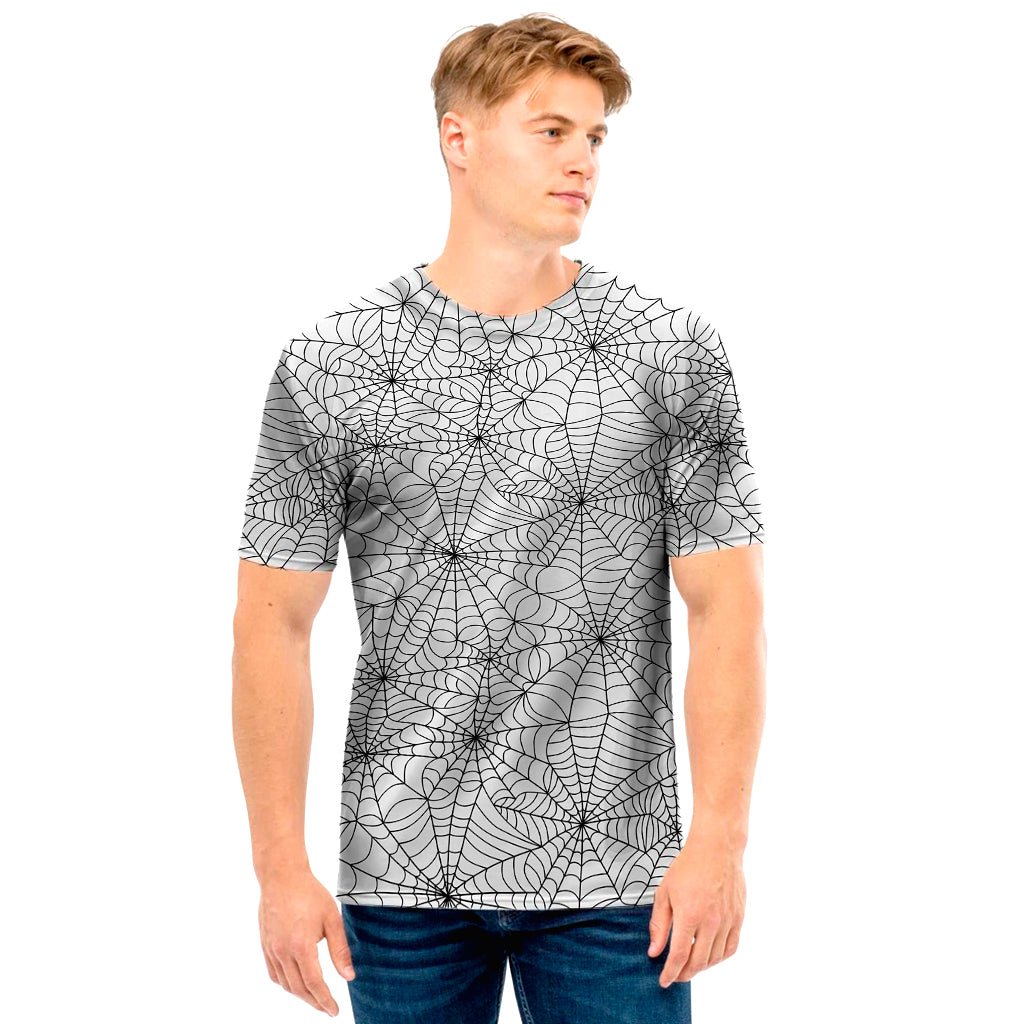White And Black Spider Web Pattern Print Men's T-Shirt