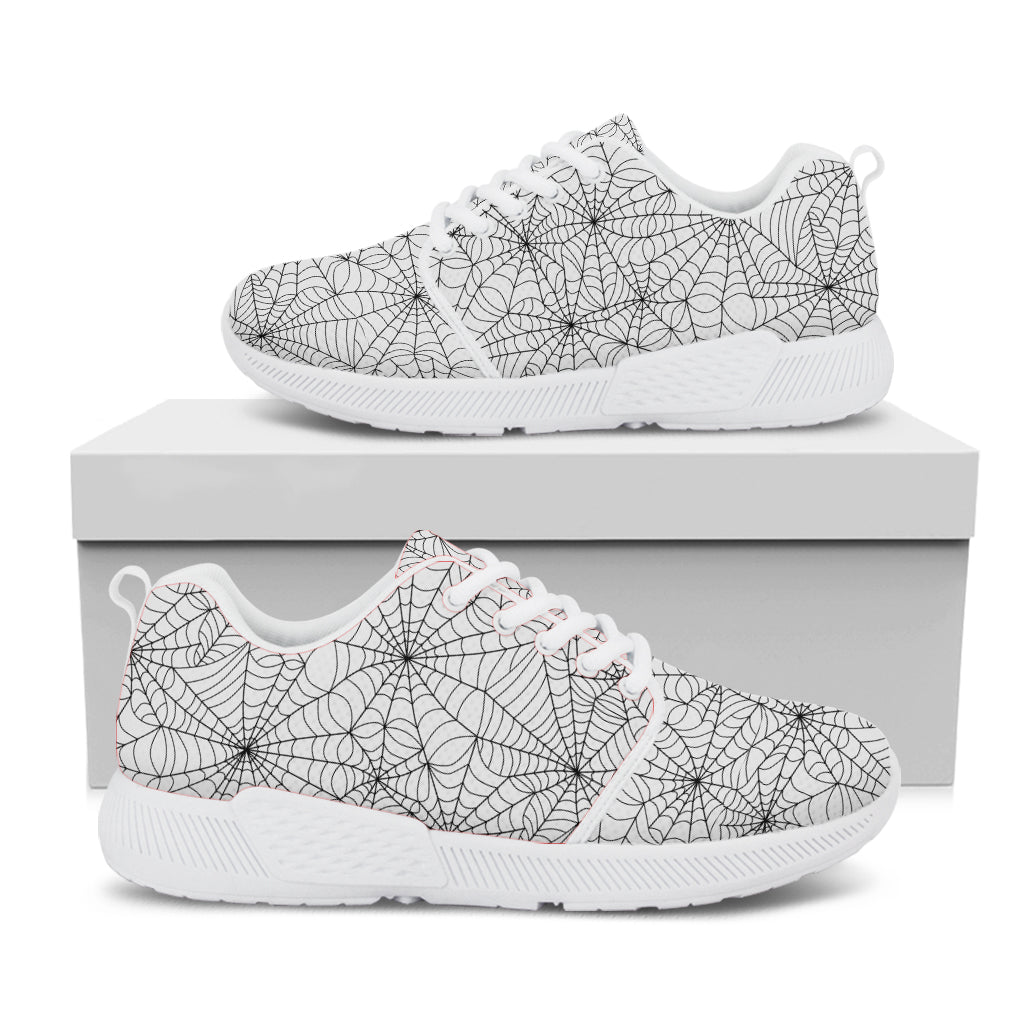 White And Black Spider Web Pattern Print White Athletic Shoes