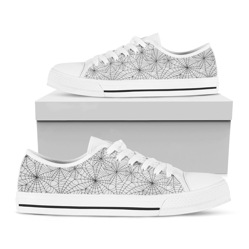 White And Black Spider Web Pattern Print White Low Top Shoes