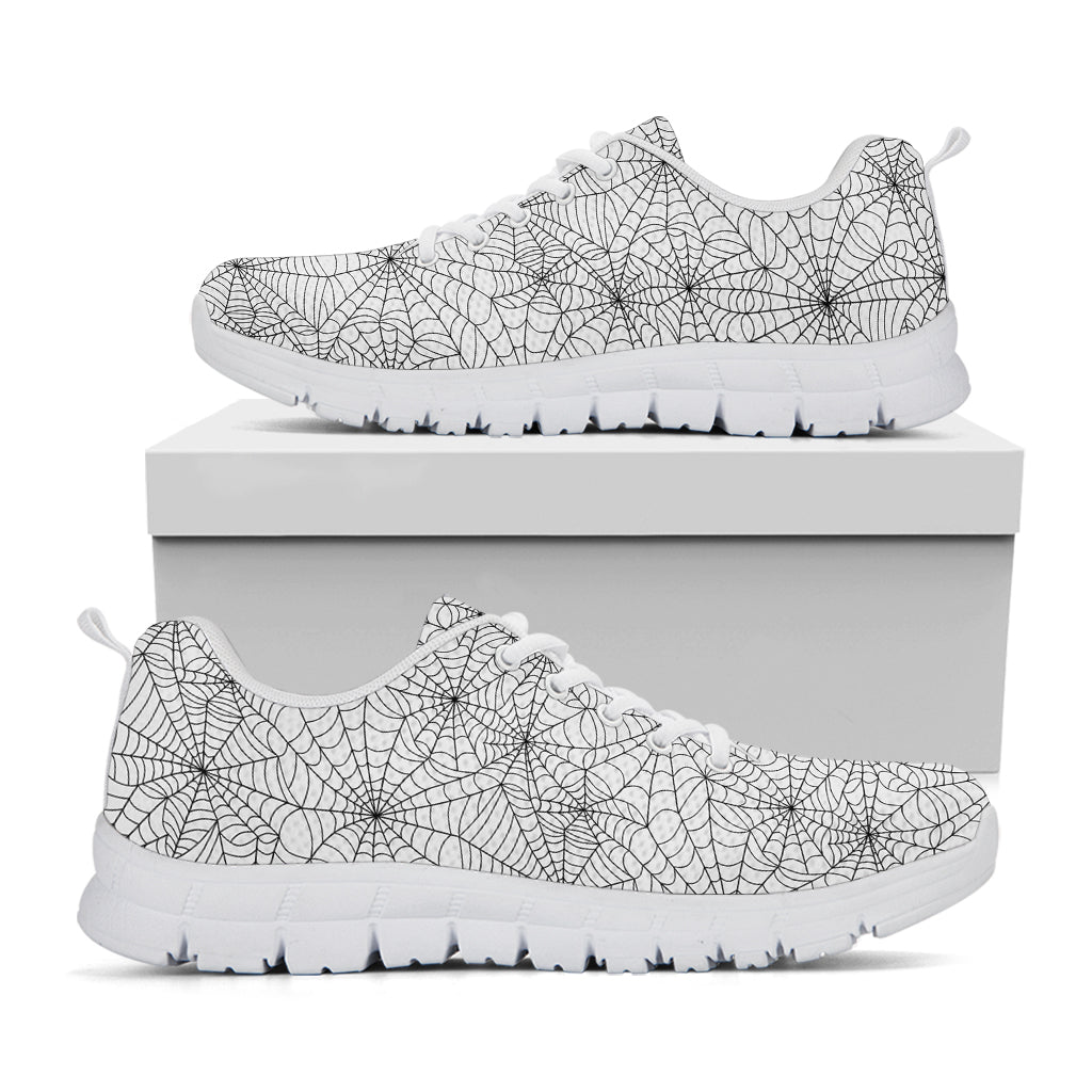 White And Black Spider Web Pattern Print White Sneakers