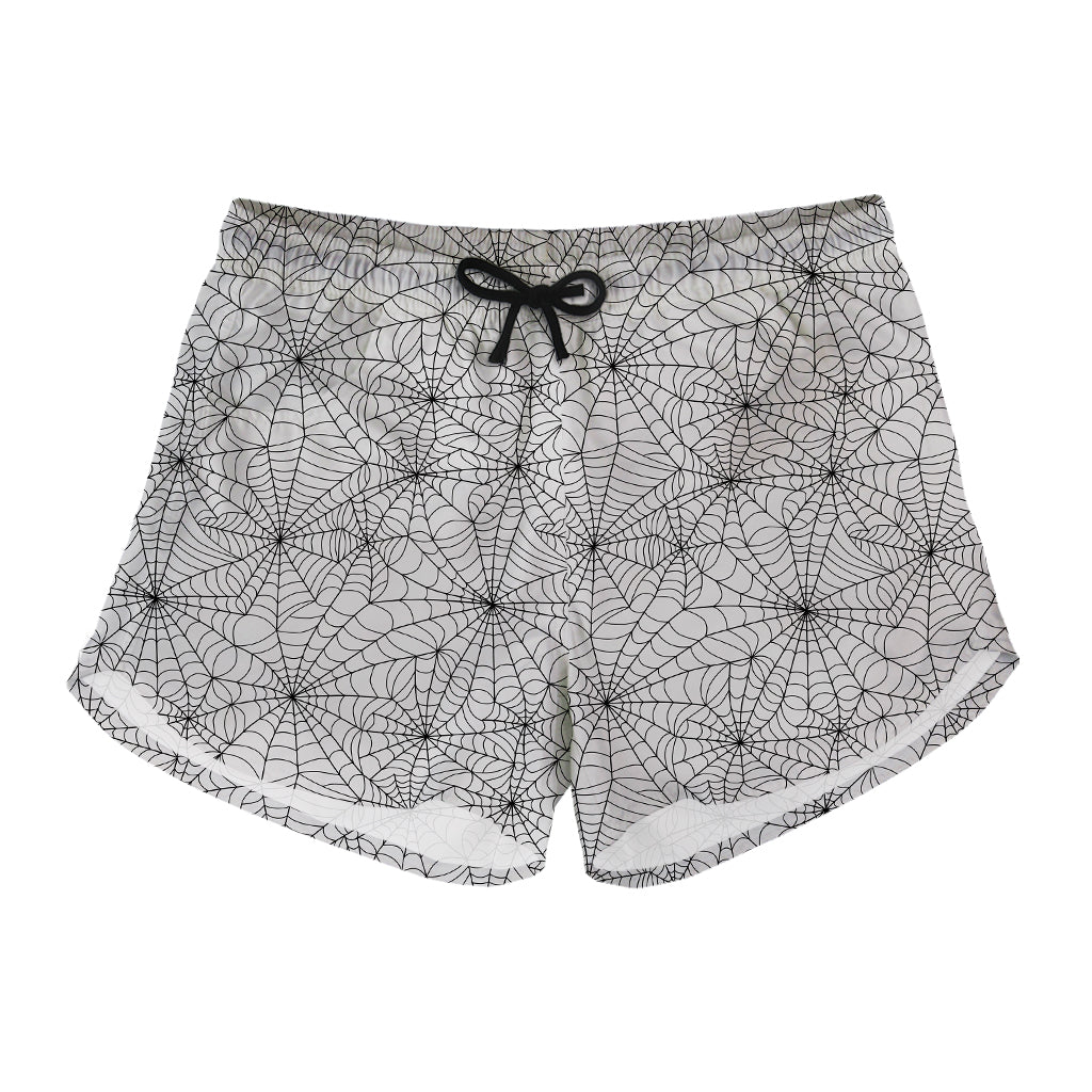 White And Black Spider Web Pattern Print Women's Shorts