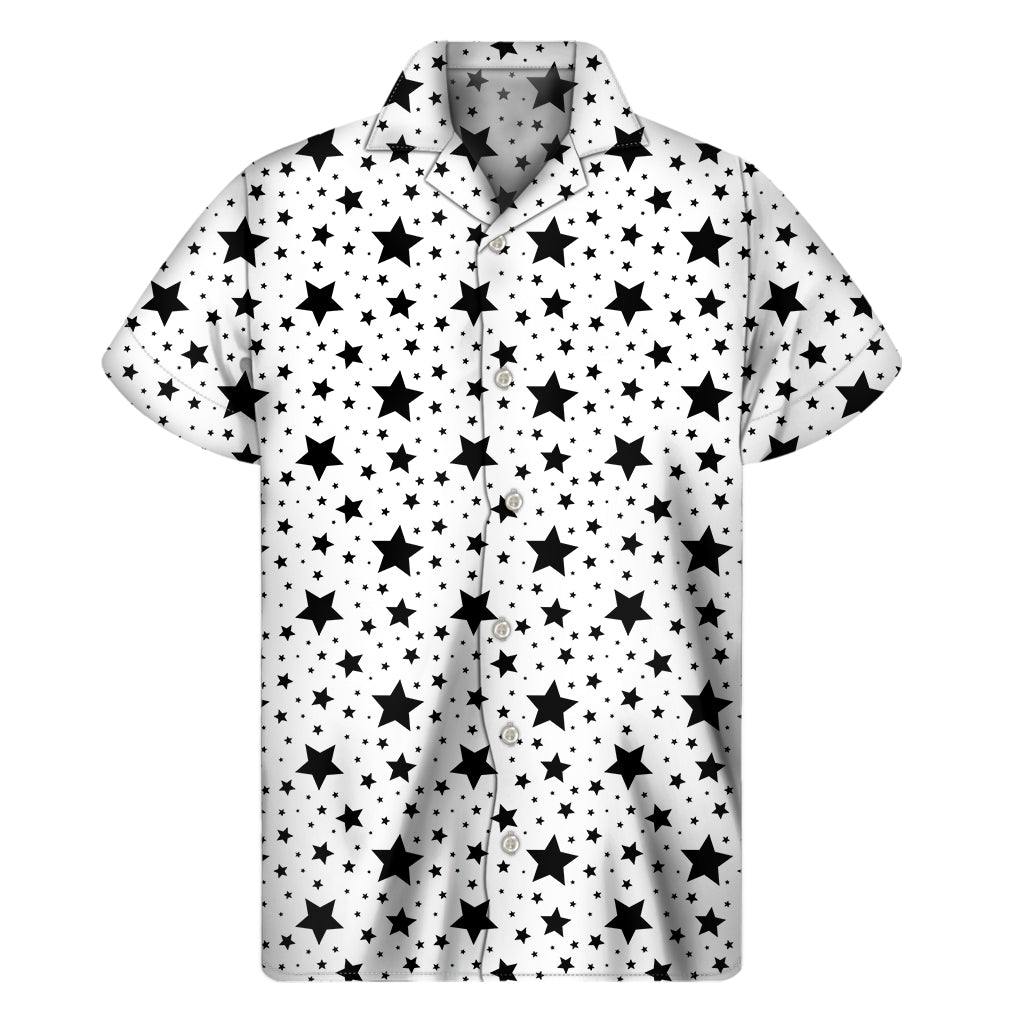 White And Black Star Pattern Print Men's Short Sleeve Shirt