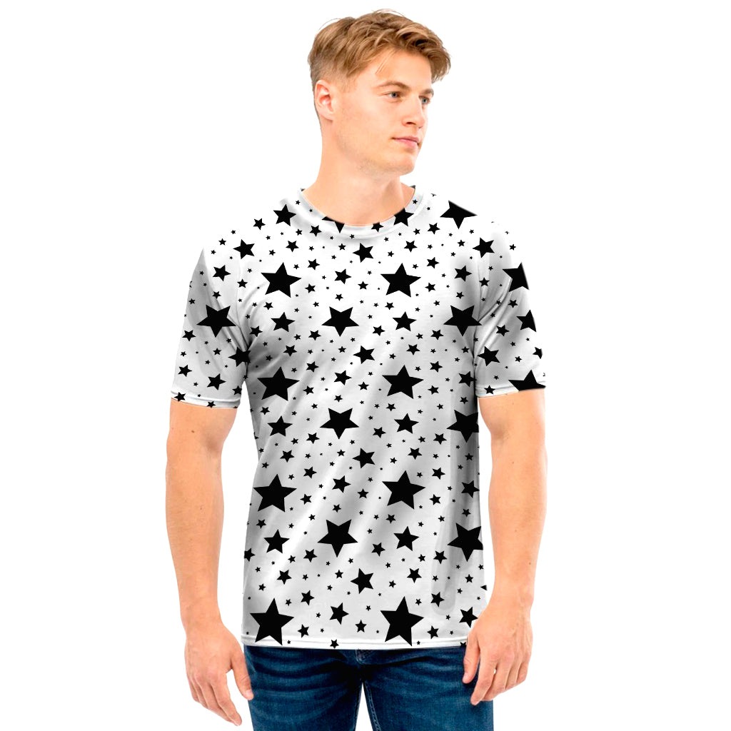 White And Black Star Pattern Print Men's T-Shirt